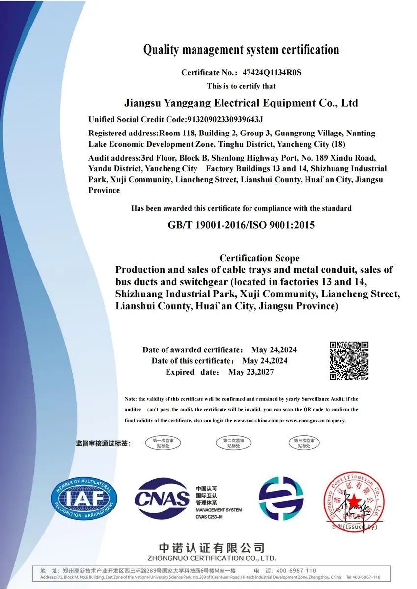 ISO 9001 quality management certificate